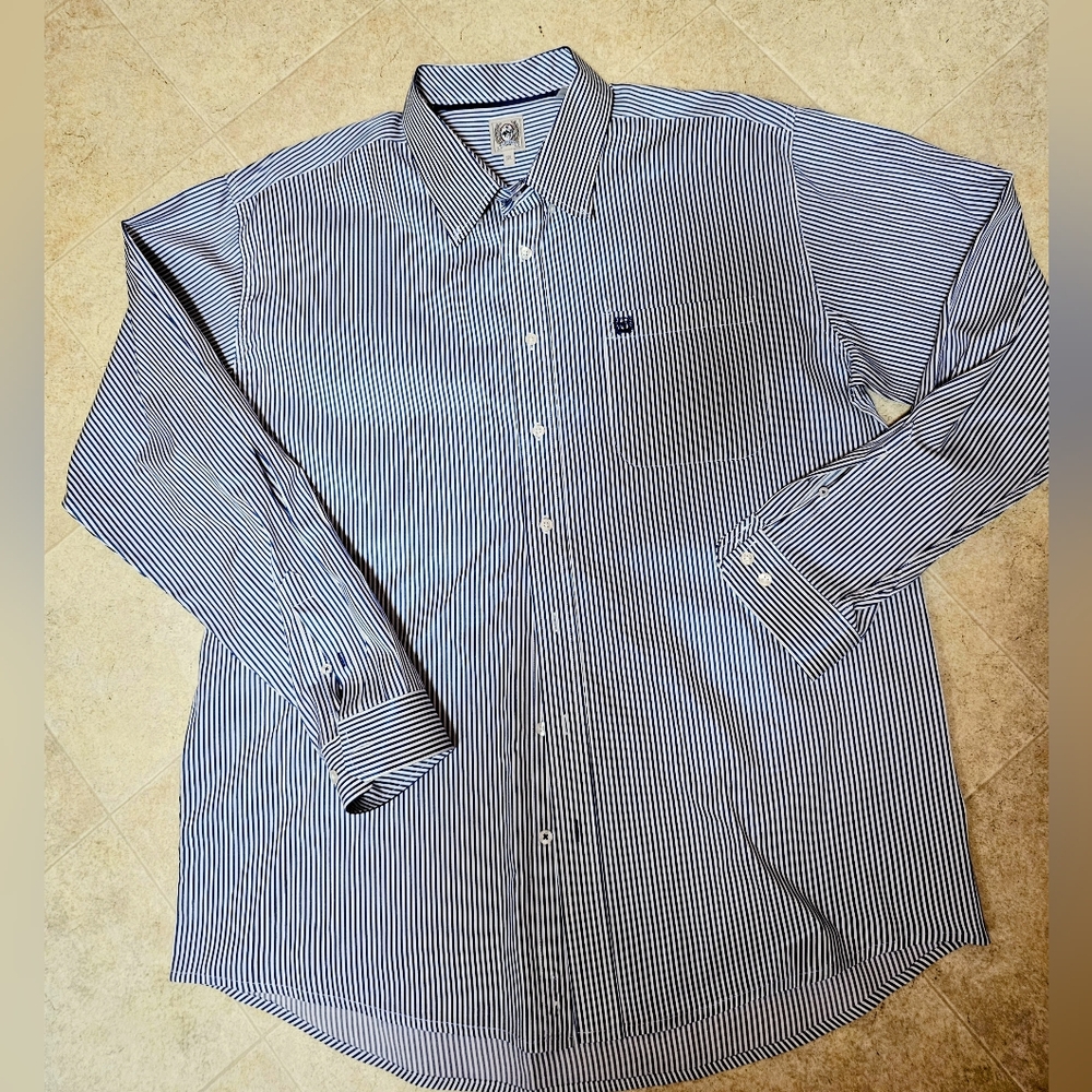 Cinch XL Mens Button-Up Shirt Blue White Stripes New Wave Vibe NWOT